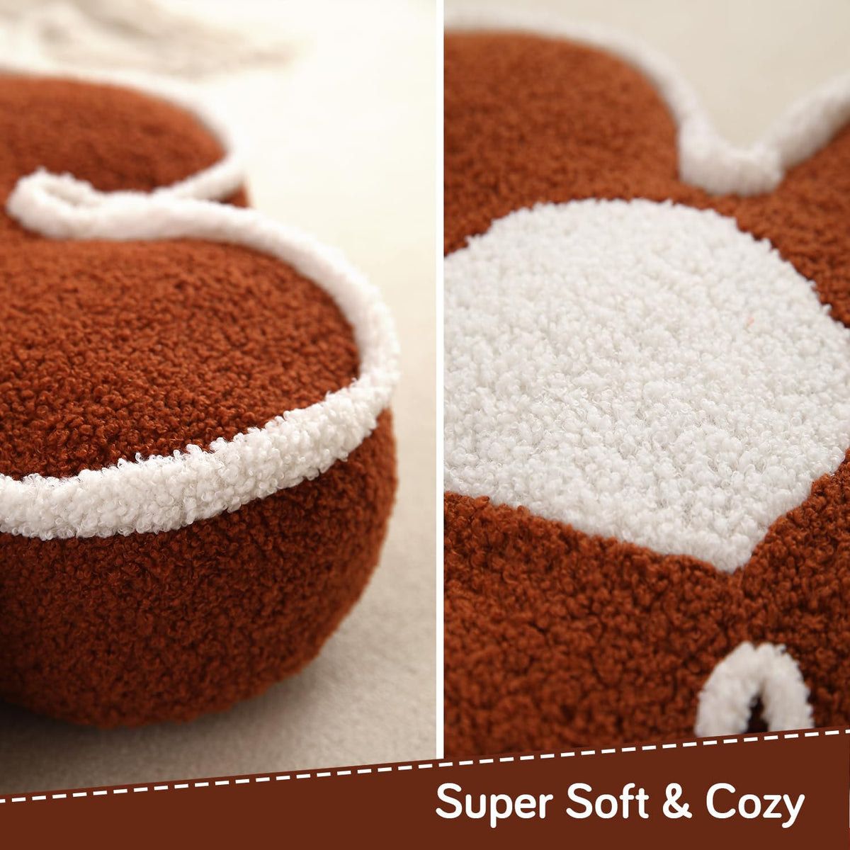 HOKIPO Plush Cotton Flower Cushion | Decorative Throw Pillow for Bed & Sofa - Brown