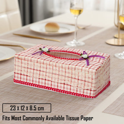 Plastic Tissue Paper Box Holder, Check Red