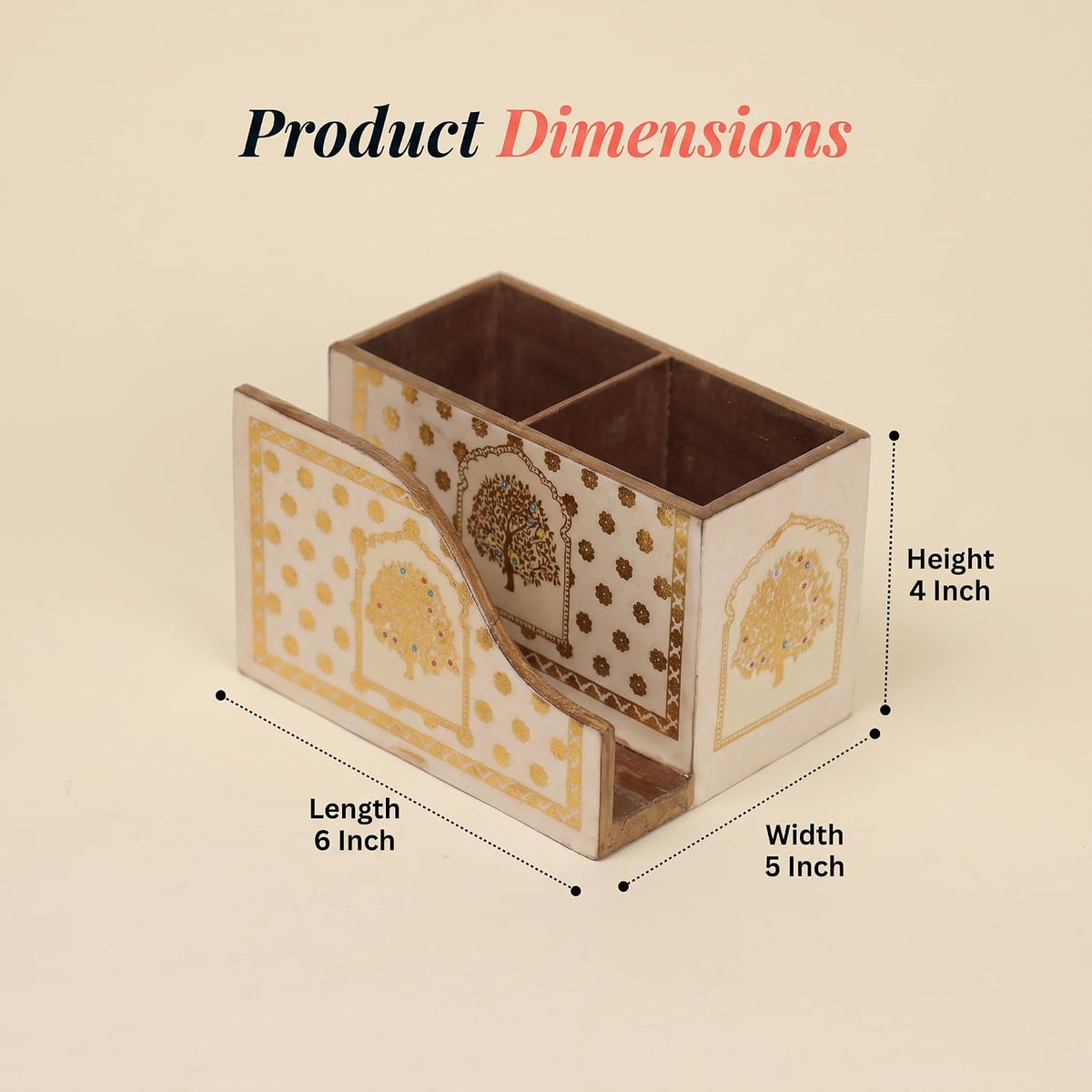 HOKIPO Cutlery Holder with Napkin Stand, Engineered Wood, Swarna Vriksha - image 6