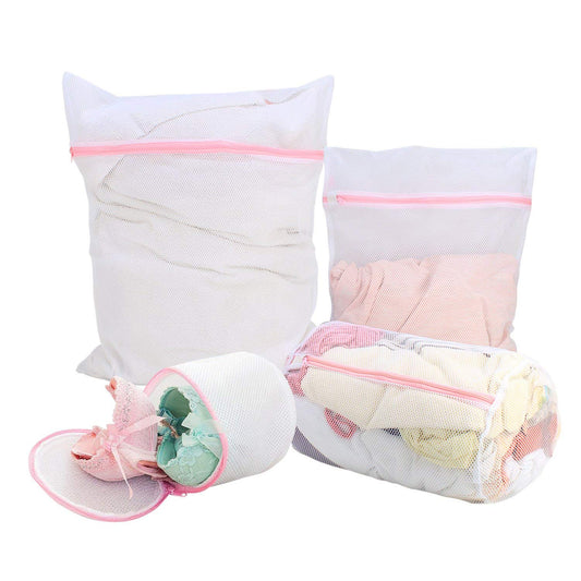 Mesh Laundry Clothes Washing Bag, Pack Of 4, White