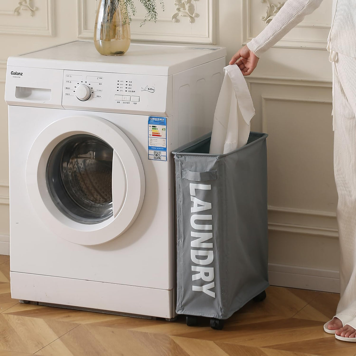 Laundry Bag with Wheels Hamper, Grey