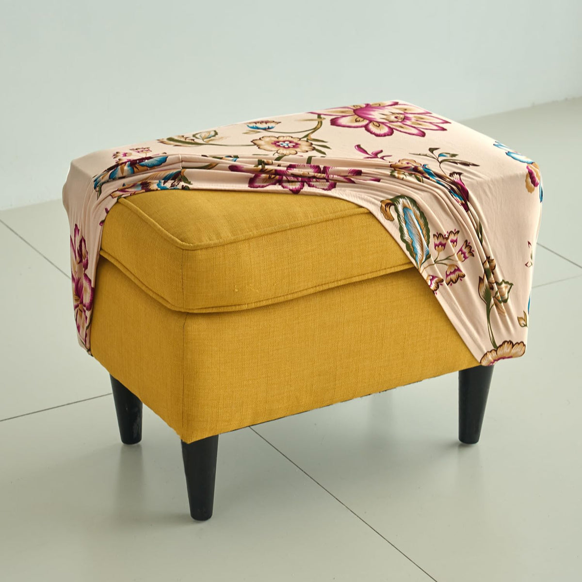 Stretchable 140 GSM Footstool Cover, Beach Beige Dahlia