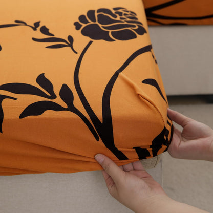 Stretchable 140gsm Printed Seat Couch Cushion Cover for 1/2/3 Seaters / Pieces for Sofa, Copper Brown Floral