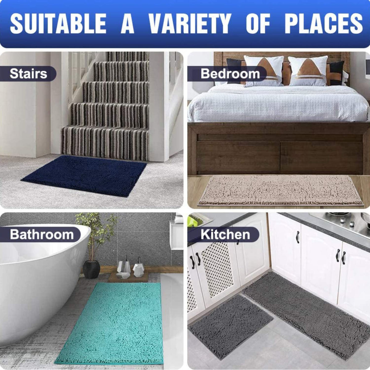 Chenille Luxury Bath Rug, Extra Soft And Absorbent Large Bathroom, Brown