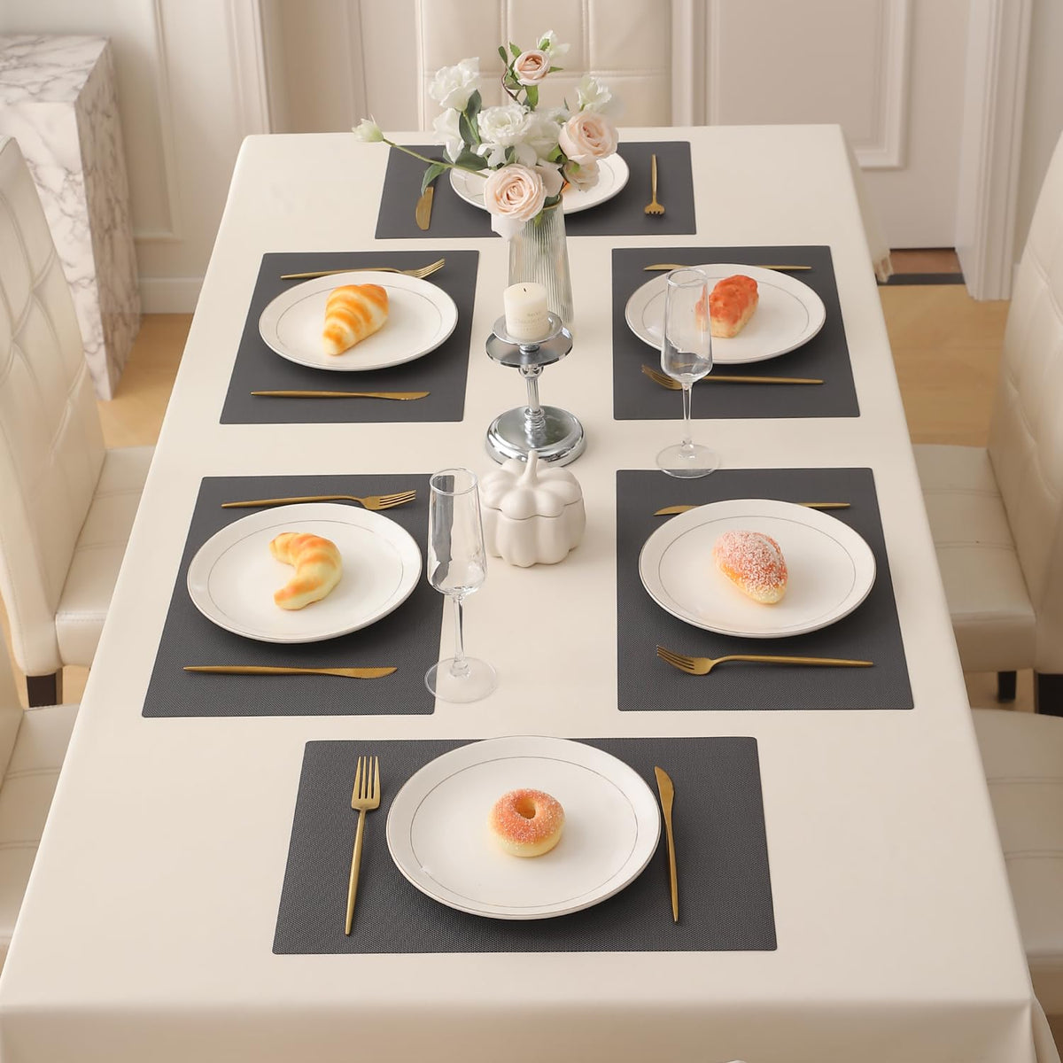 Buy charcoal black pp waterproof dining table mats set of 6