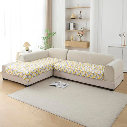 Quilted Printed L Shape Sofa Cover Mat for 2+2/3+2/3+3 Seater, Windmill Cyber Yellow