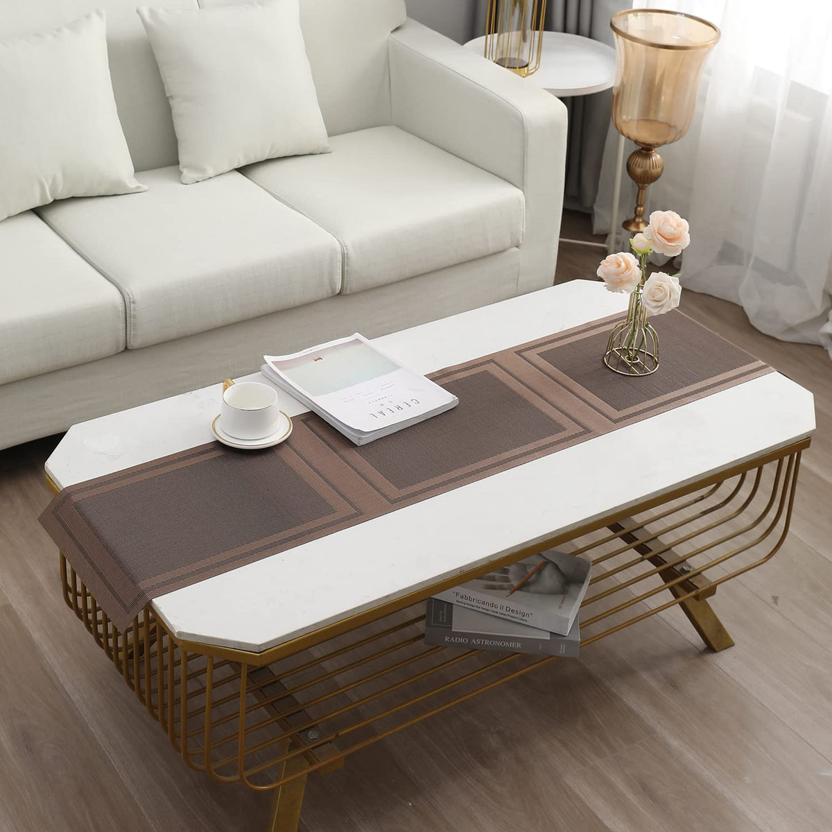 Buy Copper Brown Colour PVC Center & Coffee Tables Runner | HOKIPO