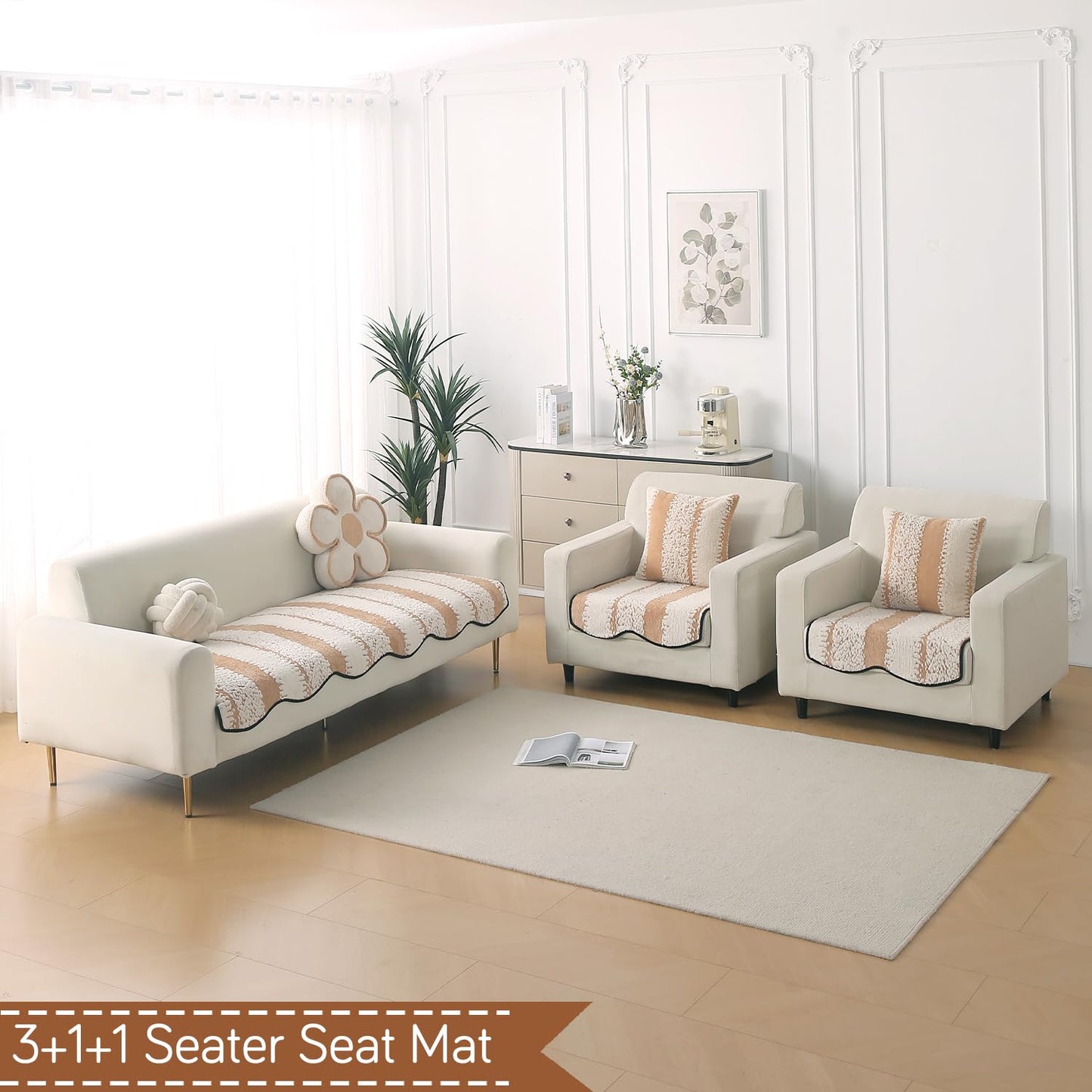 Luxury Wavy Anti Slip Plush Sofa Cover Mat, Desert Brown