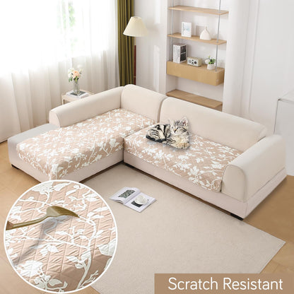 HOKIPO Waterproof Printed Quilted Quick Dry L Shape Sofa Seat Cover Mat, Buff Brown Sillehoute Floral