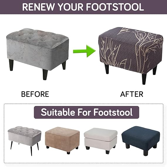 Stretchable 140 GSM Footstool Cover, Dark Coffee Twigs