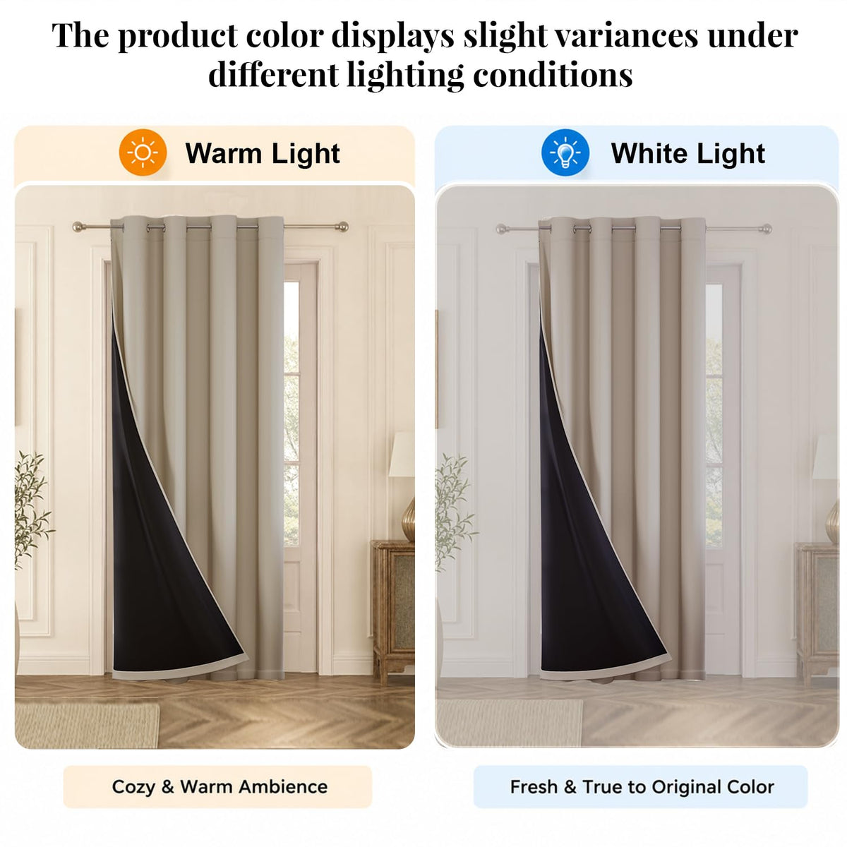 HOKIPO Midnight True Blackout Curtains, 7 Feet Long - Beige - image 4