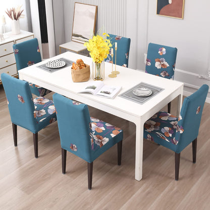 Elastic Stretchable Dining Chair Cover, Teal Blue Dragon Hibiscus