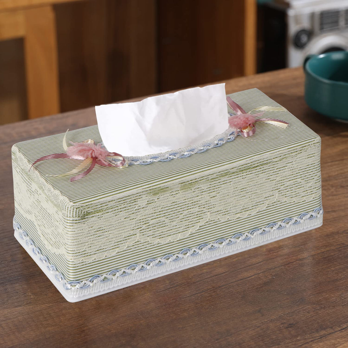 Plastic Tissue Box Holder, Striped Green