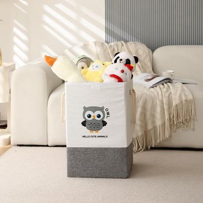 Foldable Laundry Basket for Clothes with Lid, Grey - Owl