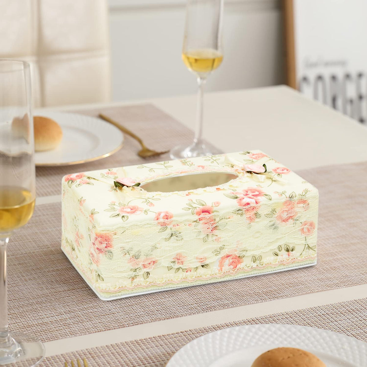Plastic Tissue Paper Box Holder, Floral Pink