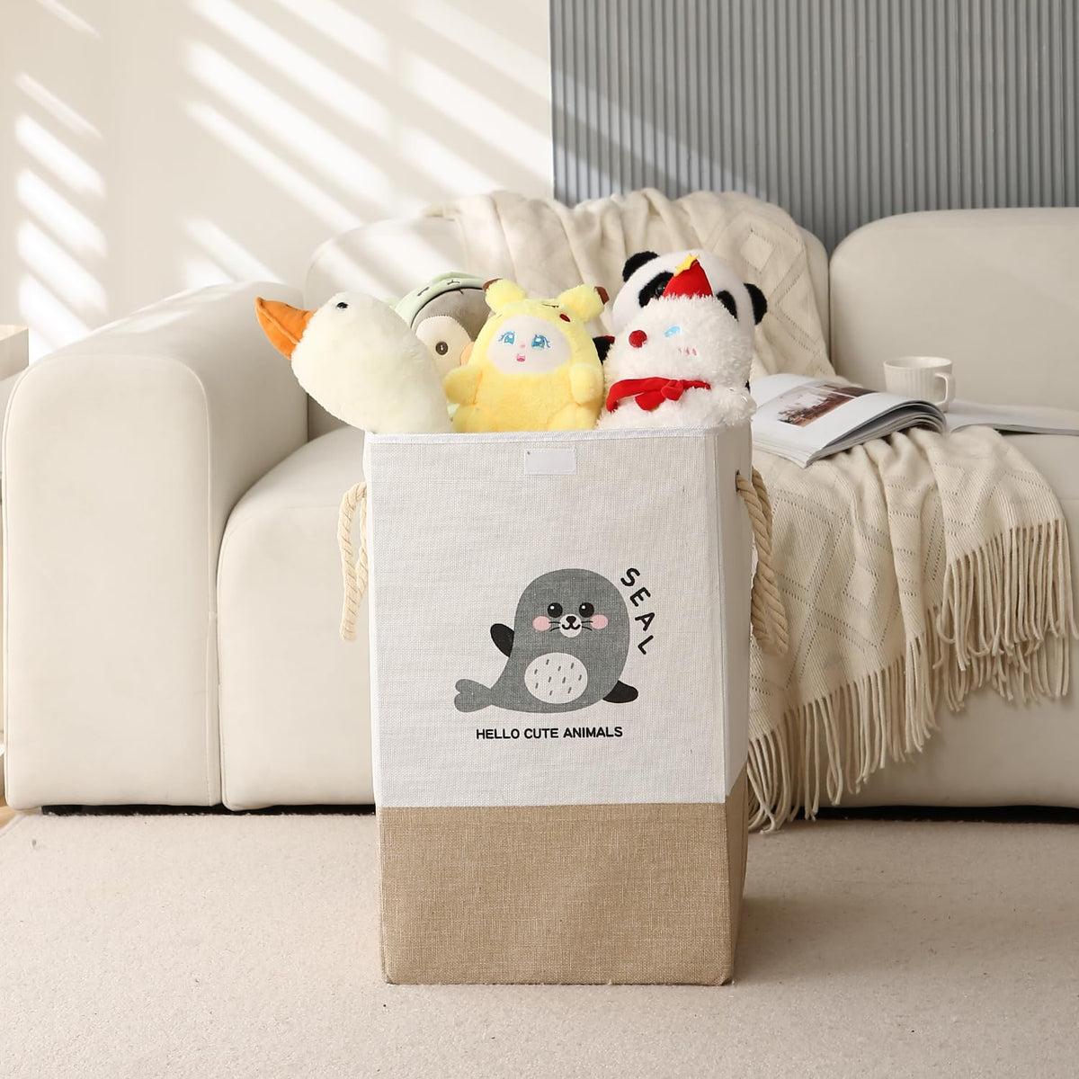 Foldable Laundry Basket for Clothes with Lid, Brown - Seal