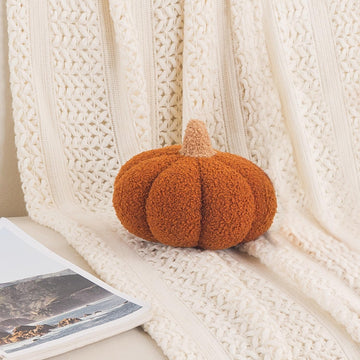 HOKIPO Pumpkin Shaped Plush Cushion for Autumn Decor, 19 cm, Brown