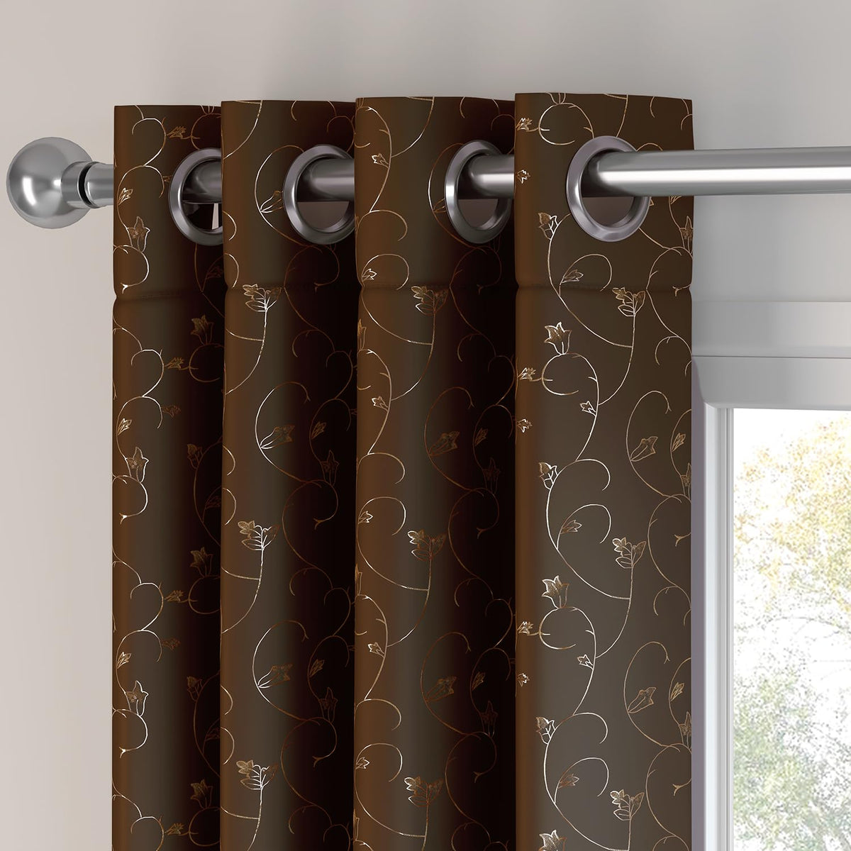 HOKIPO Golden Vine Eyelet Curtains, 7 Feet Long - Chocolate Brown - image 6