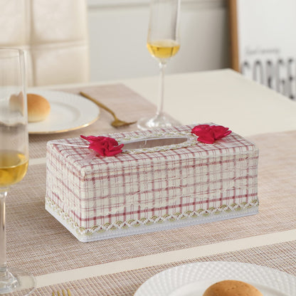 Plastic Tissue Box Holder, Checkered Pink