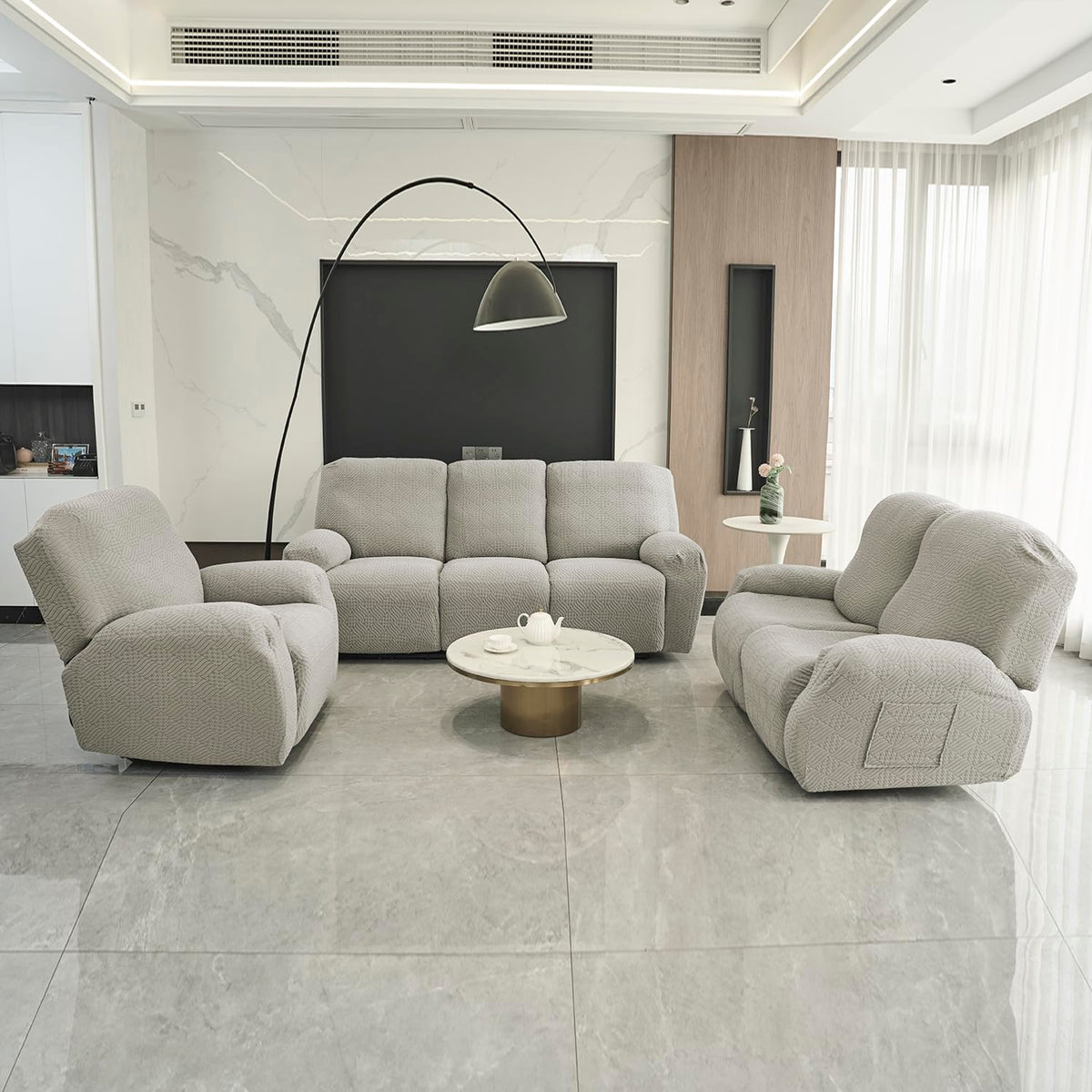 Buy Taupe Brown colour jacquard recliner sofa cover – 1,2,3 Seater | HOKIPO