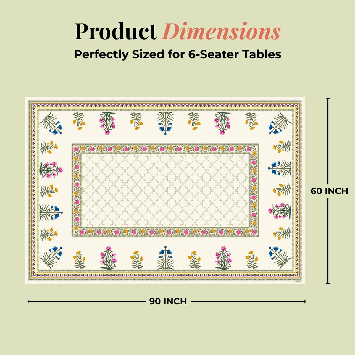 HOKIPO Rectangular 6 Seater Table Cloth, Off White - image 5