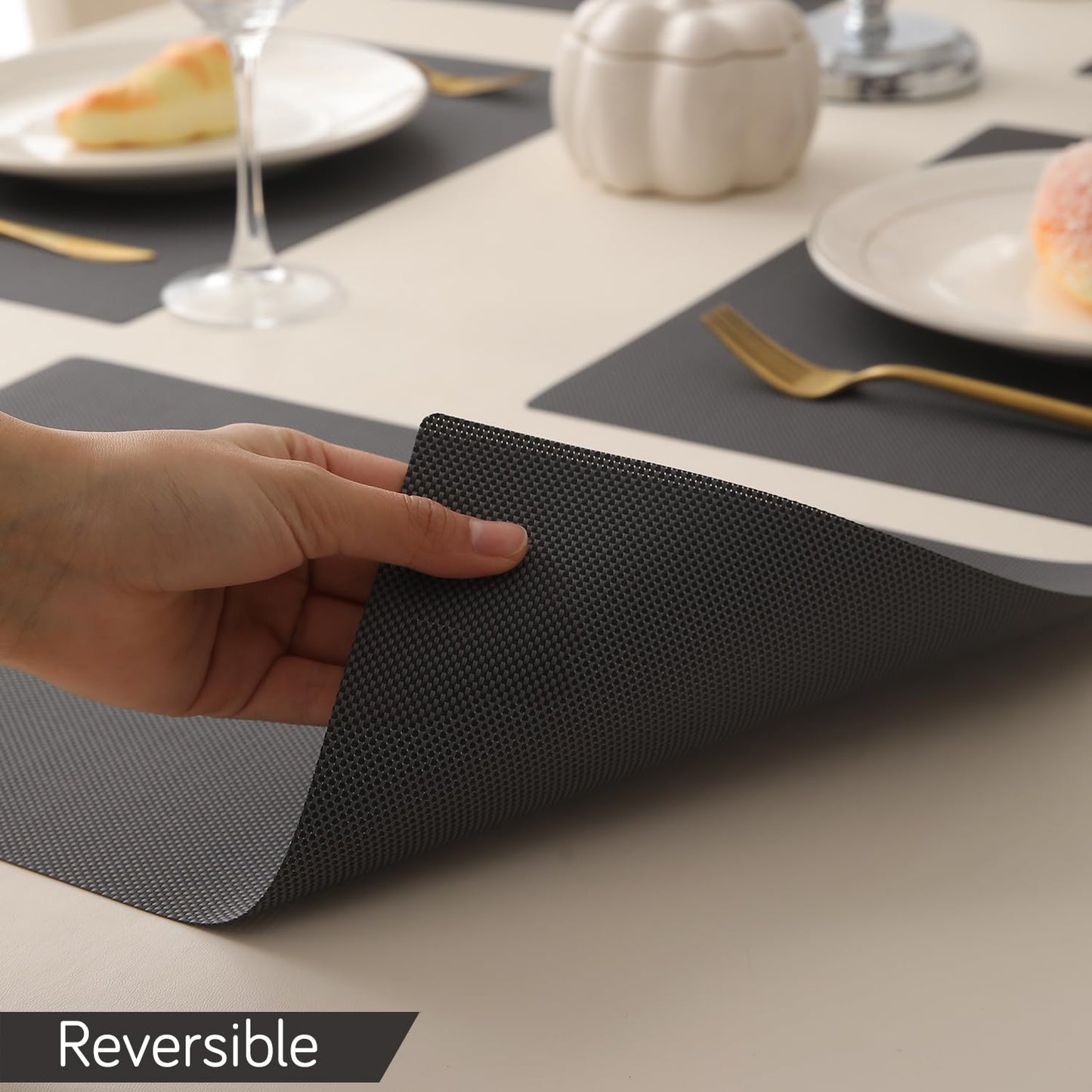 PP Waterproof Dining Table Mat, Charcoal Black