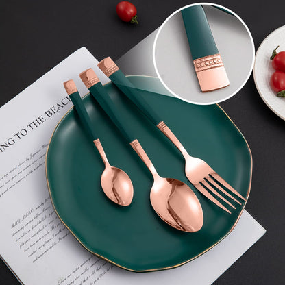 Cutlery Set of 18 / 24 Pcs Stainless Steel Flatware Set, Mirror Finish - Rose Gold