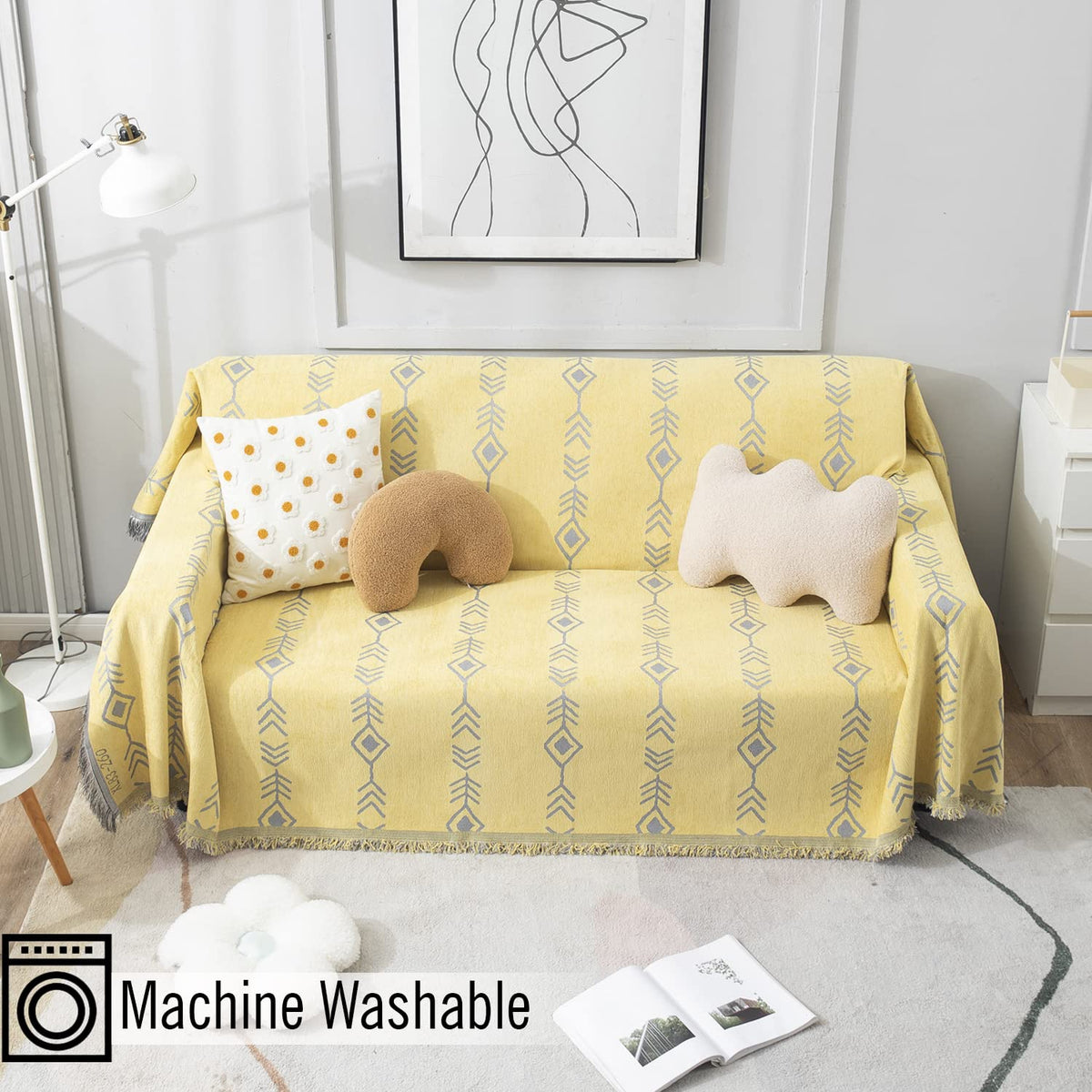 Yellow Aztec, Thick, Soft and Pet Friendly Chenille Sofa Cover Throw