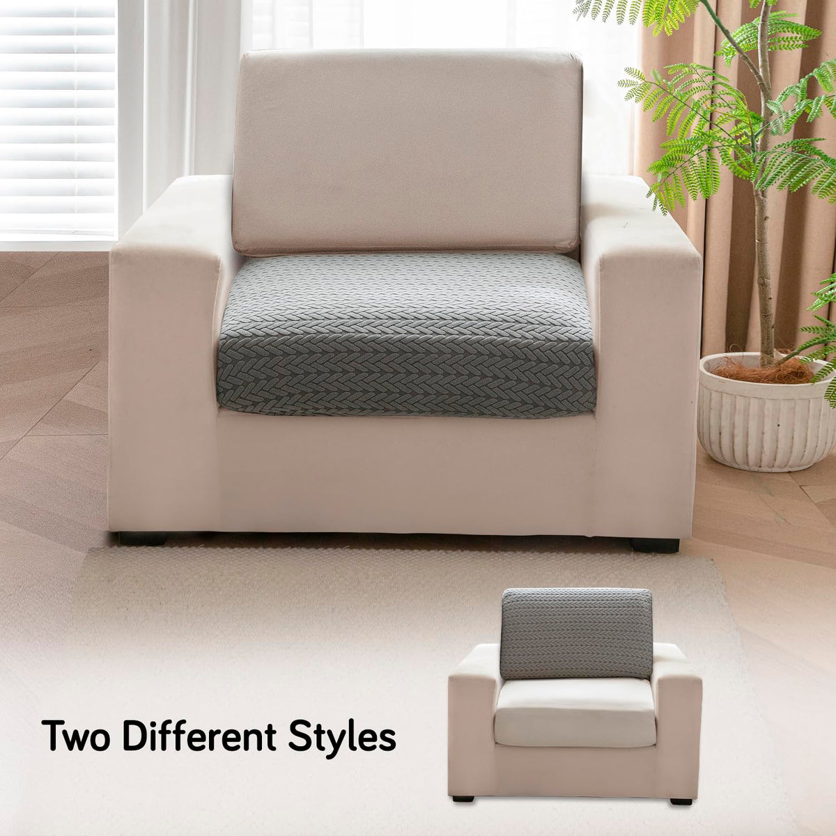 Stretchable Thick Jacquard Textured Seat Couch Cushion Cover for 1/2/3 Seaters, Dark Grey