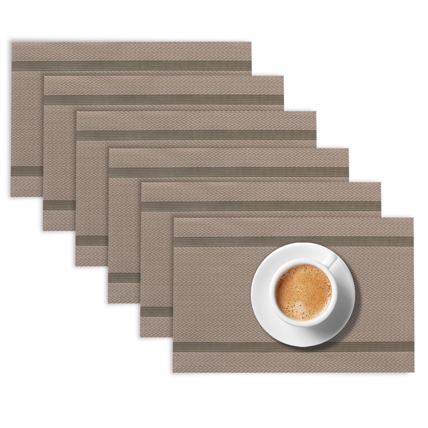 Chevron Stripes PVC Mats for Dining Table - Taupe Brown