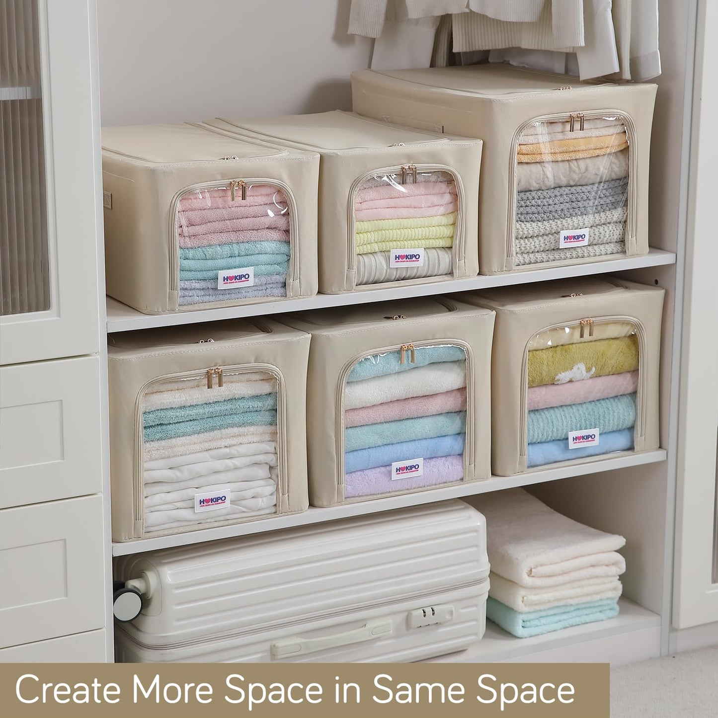 600D Oxford Fabric Wardrobe Organizer for Storage - Beige