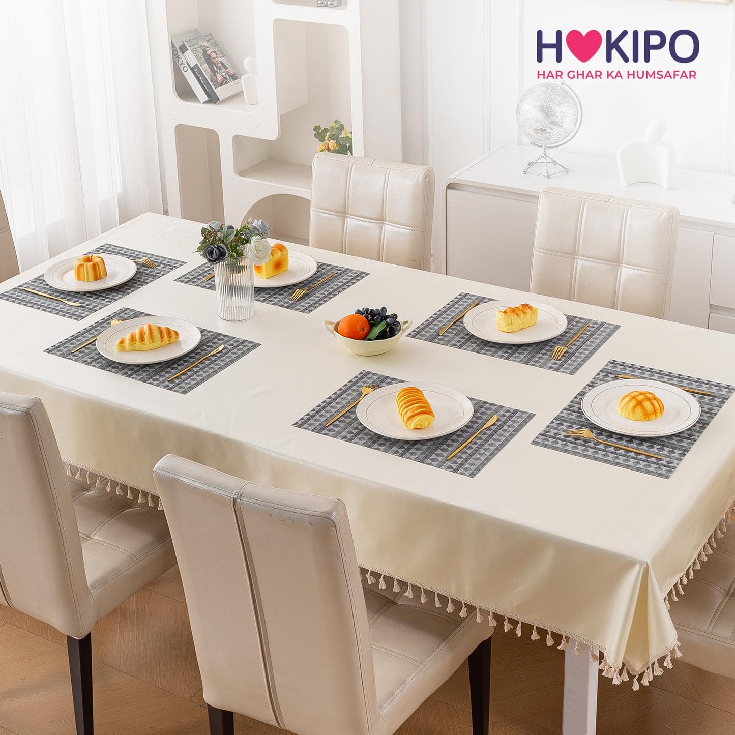 RhombusEcho Washable PVC Mats for Dining Table - Glacier Grey