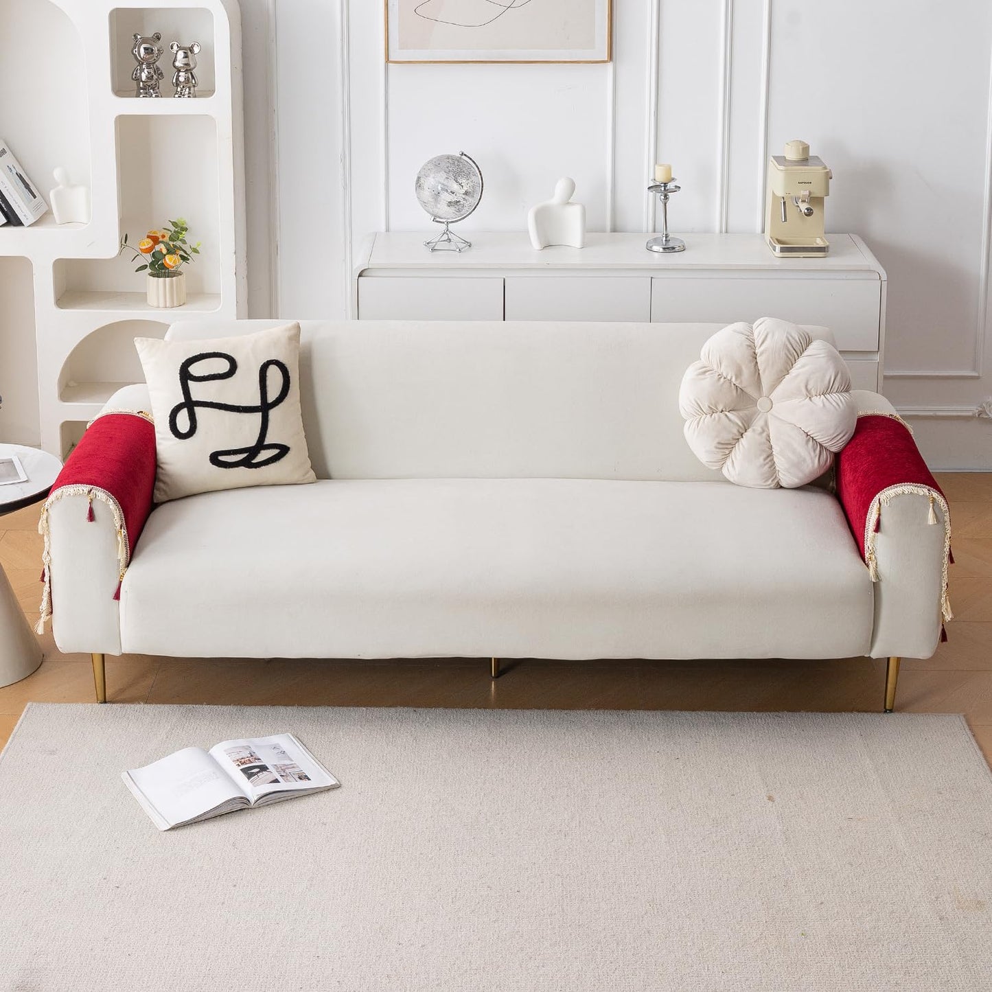 Serenity Tassel Chenille Sofa Cover with Tassel – Crimson Ruby