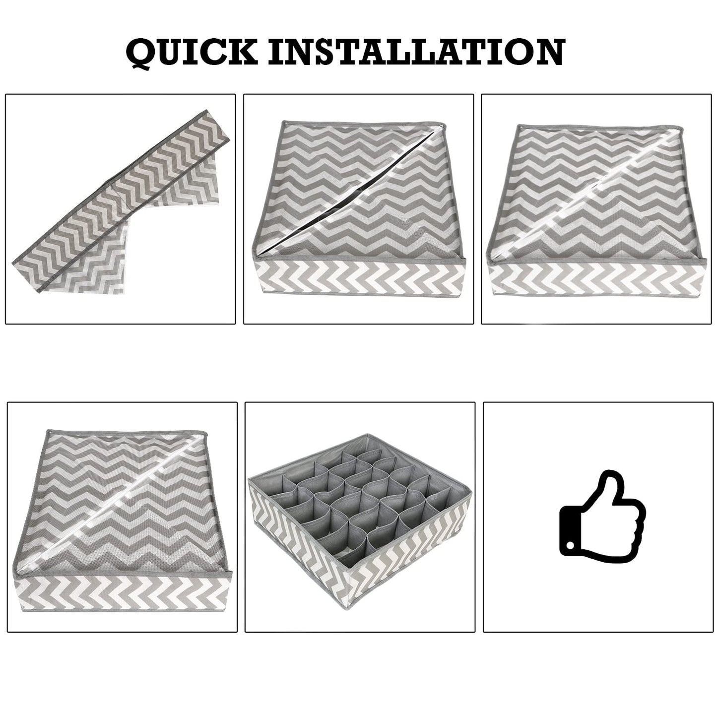 Non-Woven 2 Pcs Undergarment Organizer Storage Box For Drawers Bra Panty Socks Tie Lingerie Wardrobe, 24X7 Grid (Clothing, Grey)