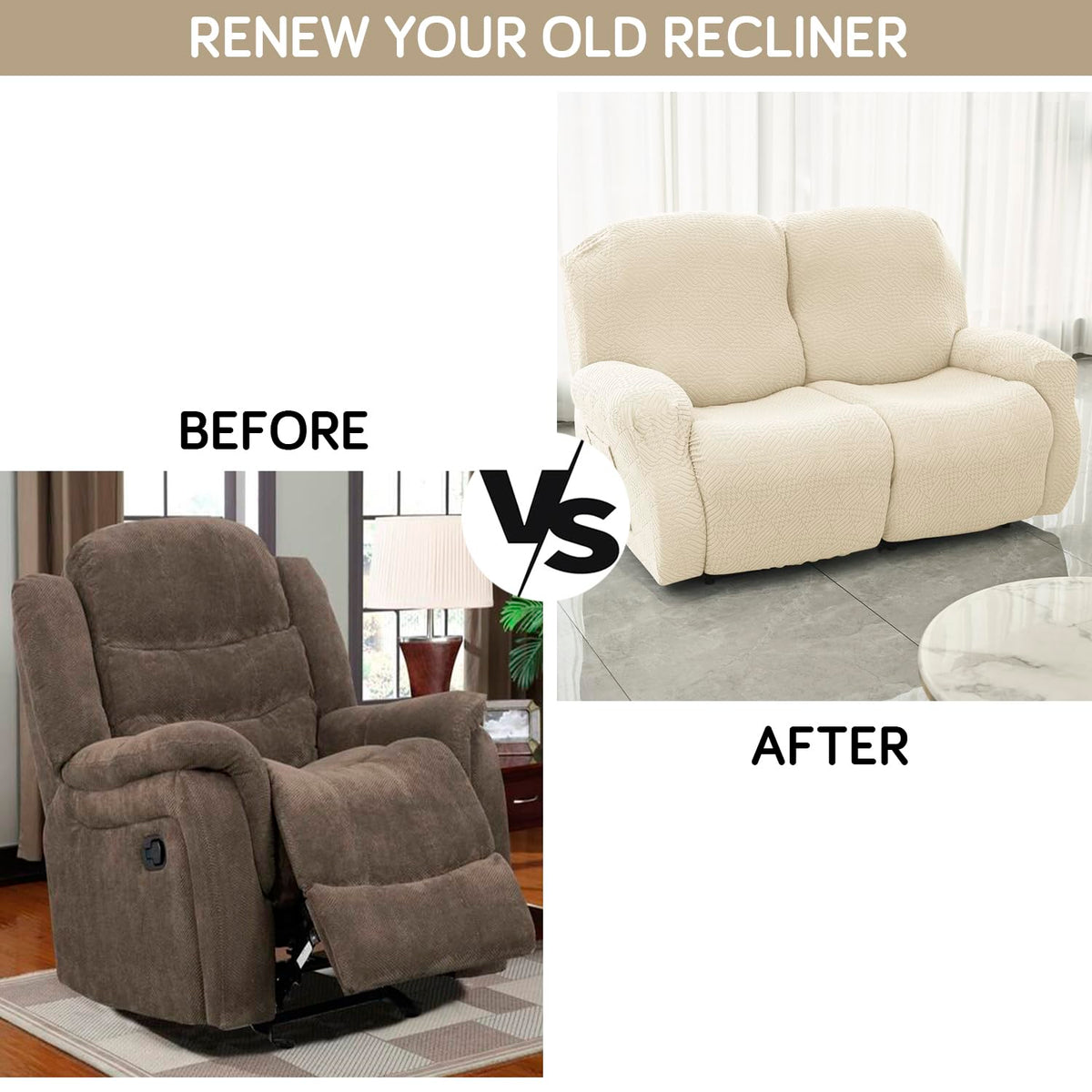 Transform your old recliner with full jacquard cover set (before after)