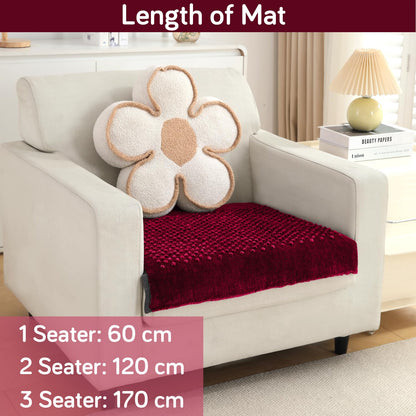 Handloom Made Thick Poly Velvet Reversible Sofa Mat, Maroon