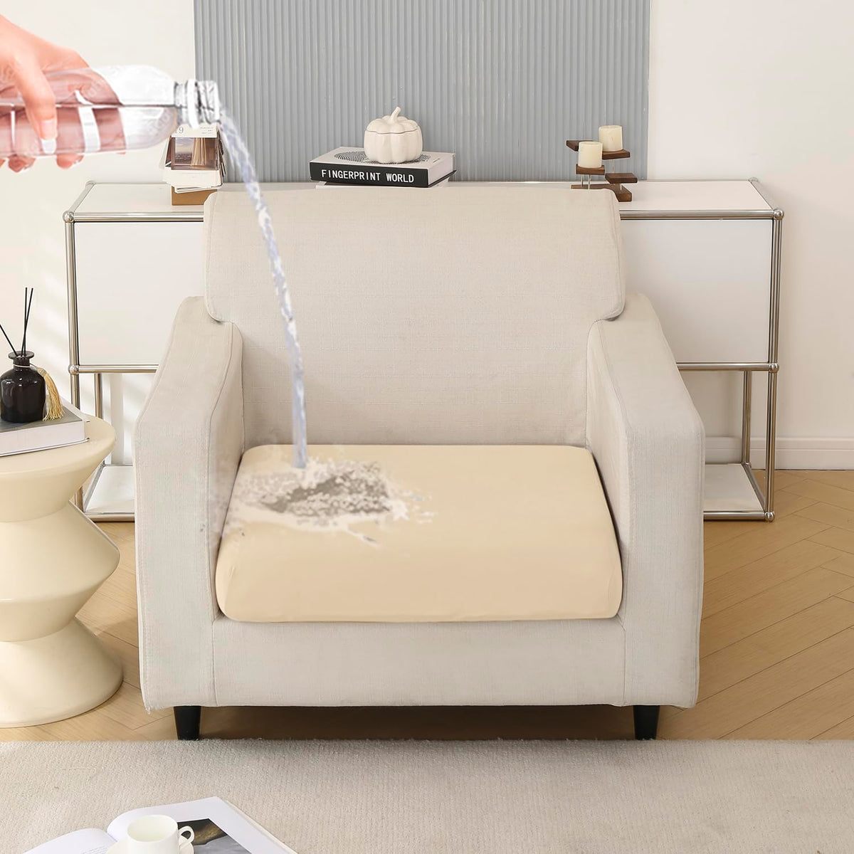 100% Waterproof Stretchable Seat Couch Cushion Cover for 1/2/3 Seater, Beige