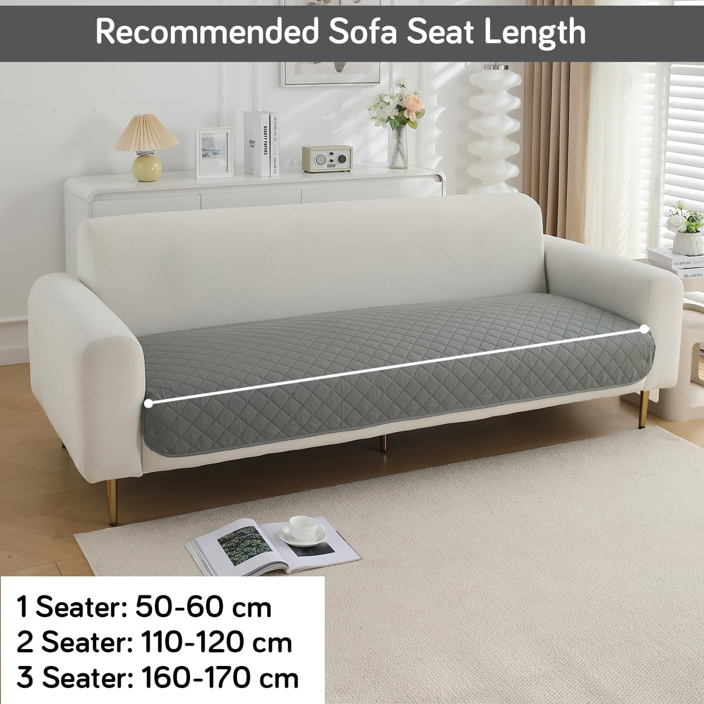 HOKIPO Water Repellent + Waterproof Quick Dry Sofa Seat Mat for 1/2/3 Seater Sofa - Light Grey