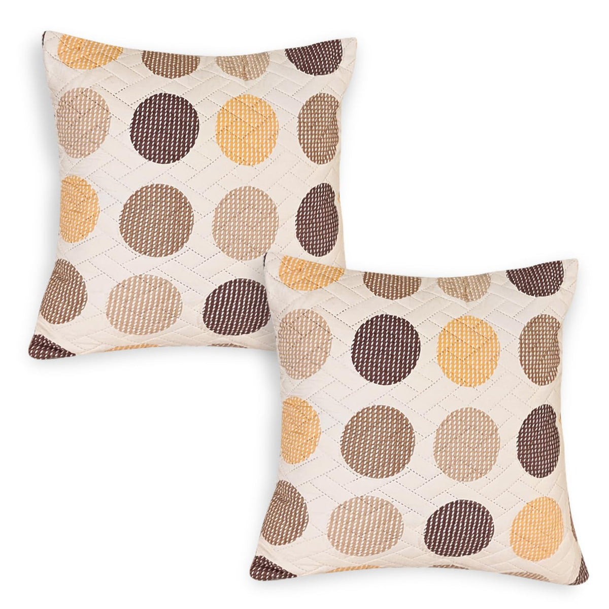Quilted Printed Sofa Cover with Pockets, Brown Polka Dot