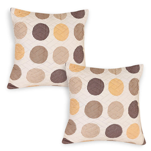 HOKIPO Printed Quilted Sofa Cushion Cover Pack of 2, Brown Polka Dot