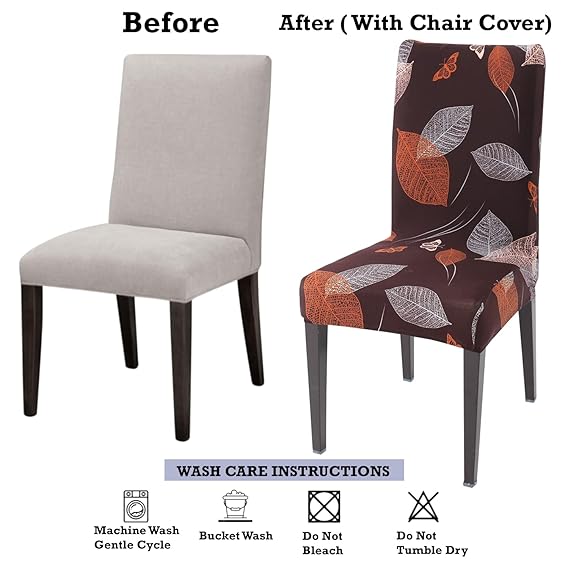 Elastic Stretchable Dining Chair Cover, Dark Brown Leaf