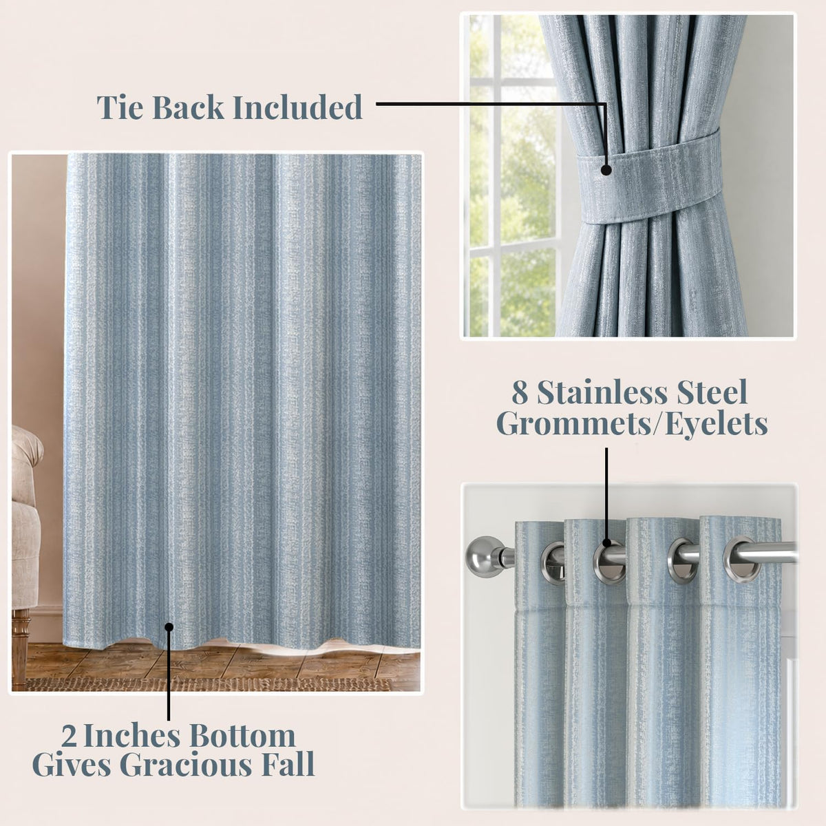 HOKIPO Royal Blend Eyelet Curtains, 7 Feet Long - Steel Blue - image 4