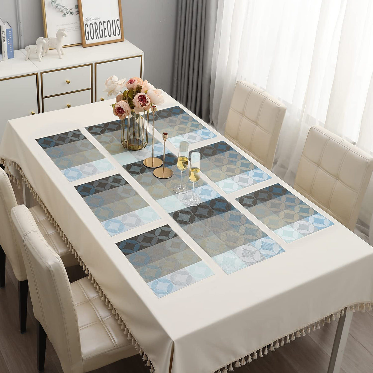 PVC Dining Table Mats, Geometric Blue