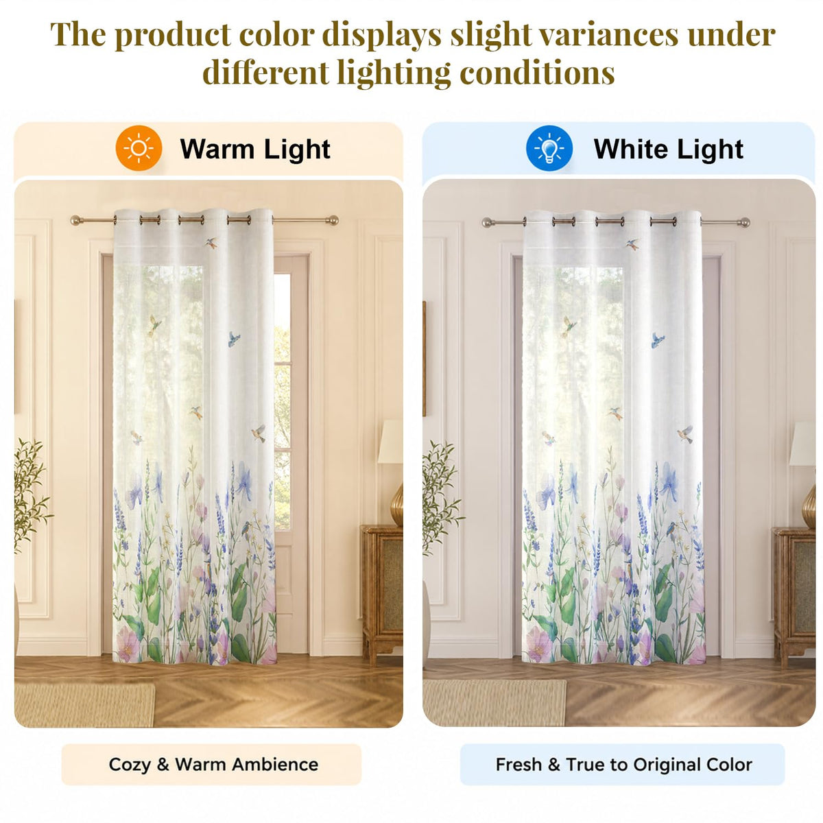 HOKIPO Meadow Bloom Sheer Curtains, 7 Feet Long - Bluebird Blossom - image 5