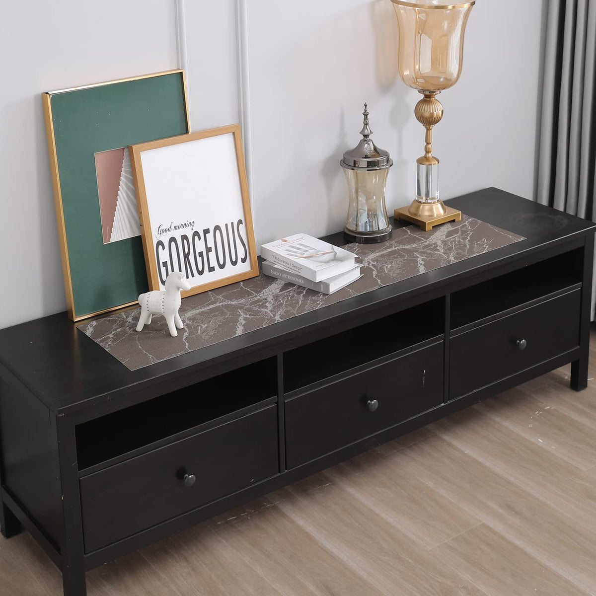 Buy Abstract Brown Colour PVC Side Tables Runner | HOKIPO