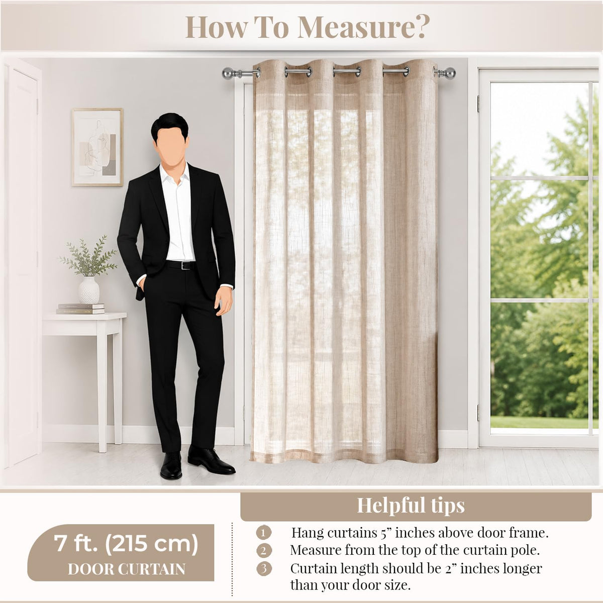 HOKIPO Breeze Sheer Curtains, 7 Feet Long - Sand - image 7