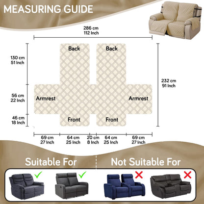 UrbanQuilt Recliner Sofa Slipcover Mat with Dual Belt for 1/2/3 Seater - Beige