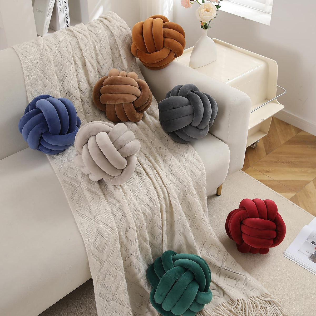 Knot Ball Cushion Pillow Soft Plush Velvet Decorative Throw Pillow - Charcoal Grey
