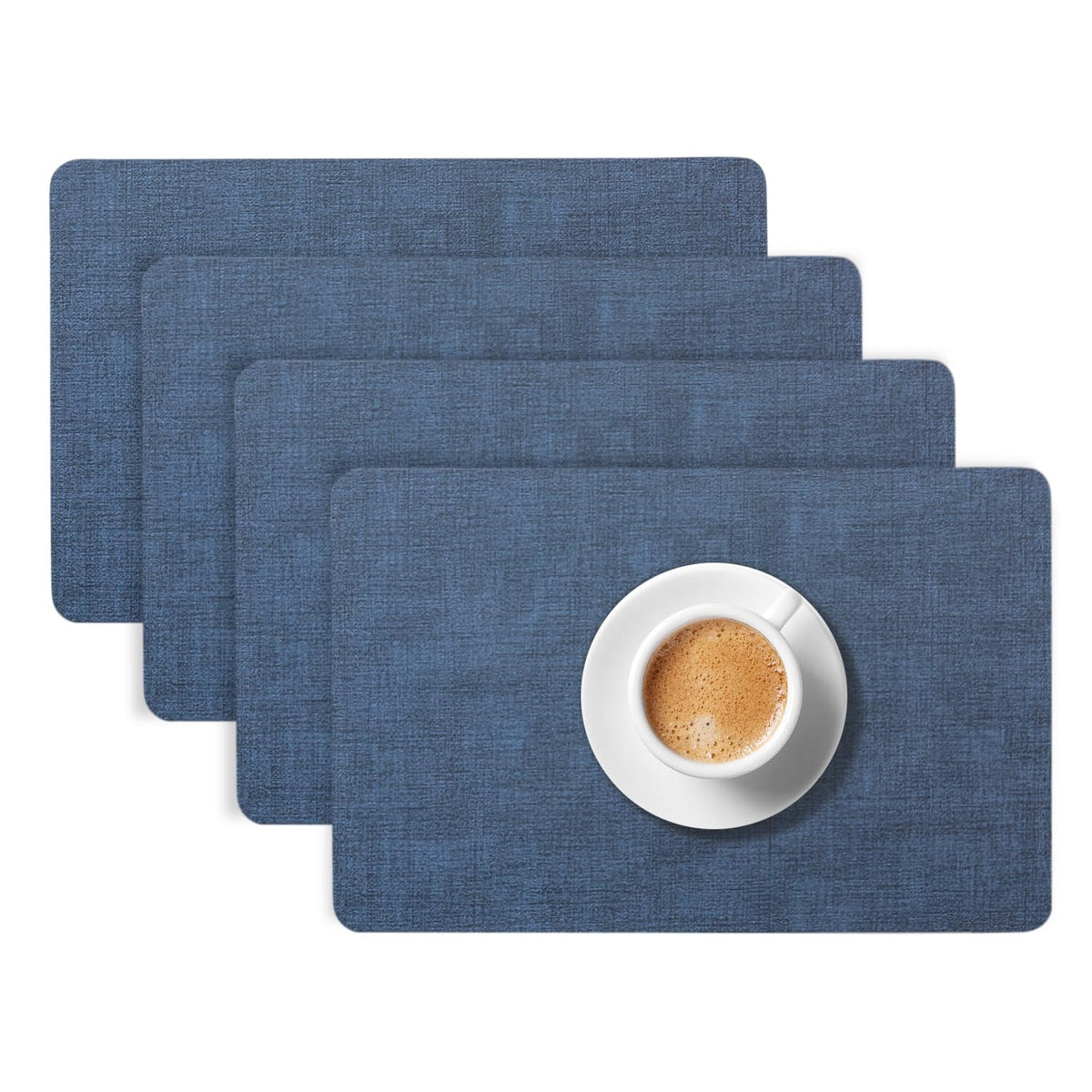 Modern Weaves Royal Luxe Faux Leather Mats for Dining Table - Navy Blue