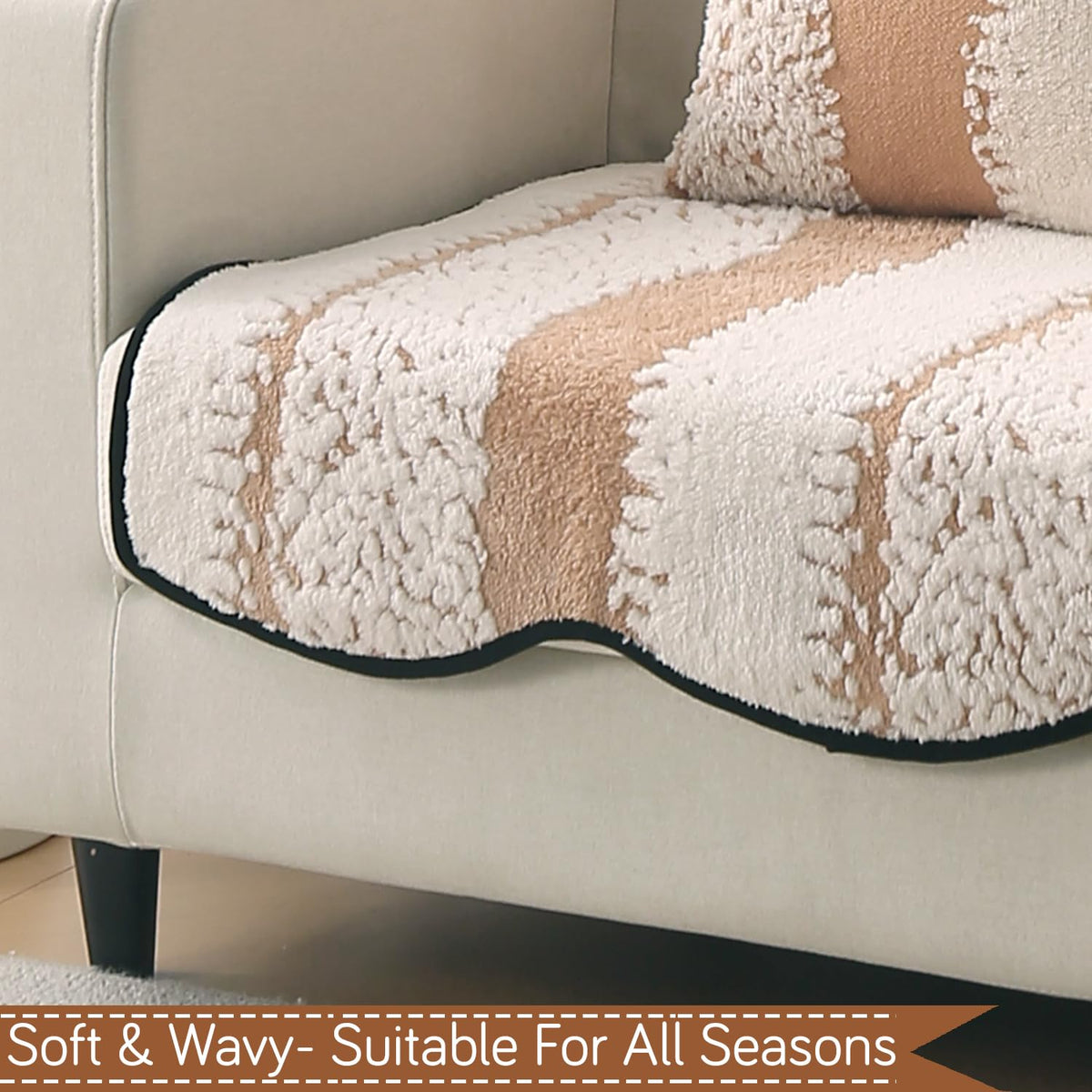 Luxury Sofa Cover Set | Seat, Back & Arm Covers | Anti-Slip Wavy Mat – Desert Brown